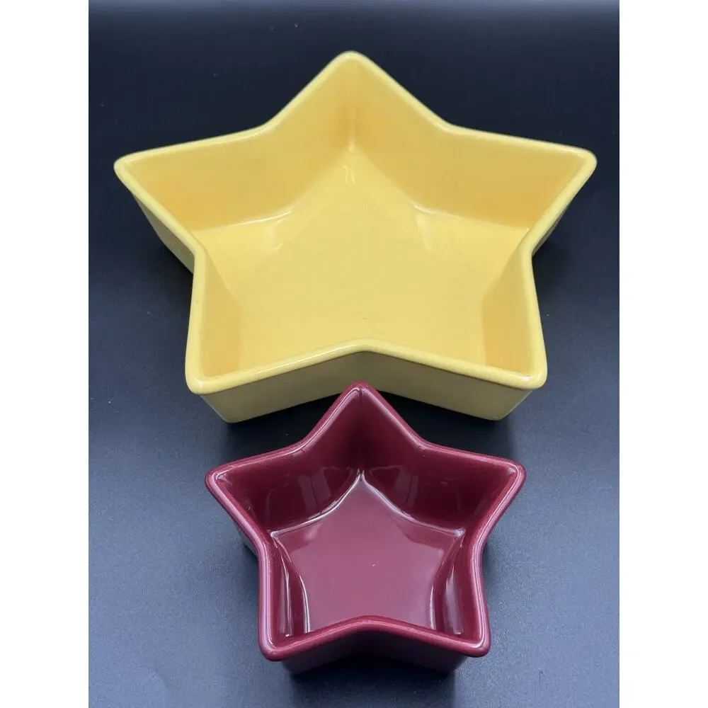 Vintage Chantal Star Shaped Baking Dishes Set of 2 Yellow Burgundy Stoneware